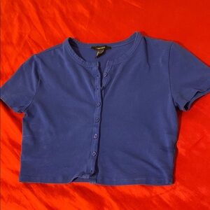 Blue Button-Up Crop Top